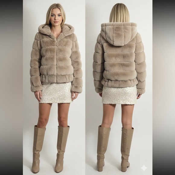 Bcbgmaxazria Supersoft Faux Fur Jacket with Hood NWOT